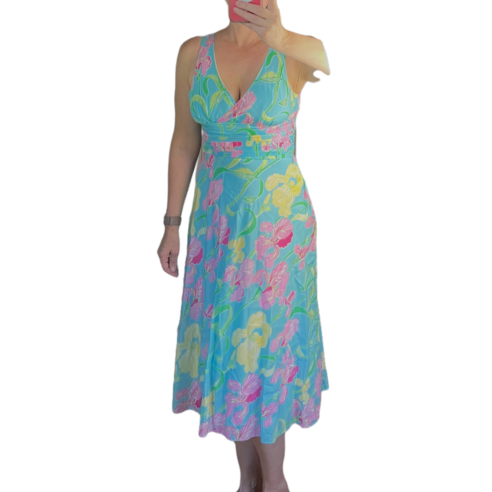 Lilly Pulitzer Floral Tank Dress Silk Cotton Blend Midi Size 4